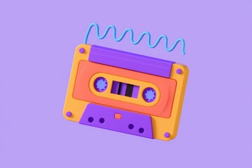 Fototapete - A vibrant 3D rendering of a retro cassette tape  evoking nostalgia and music