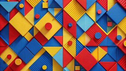 Poster - A vibrant abstract composition featuring geometric shapes in primary colors, seamlessly integrated into a dynamic and playful design