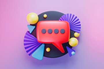 Leinwandbilder - 3D render of a red speech bubble with three dots surrounded by colorful geometric shapes
