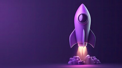 Poster - A sleek, purple rocket launching against a dark backdrop, symbolizing exploration and innovation.