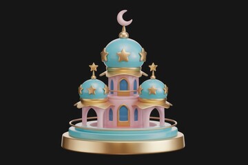 Aufkleber - A whimsical 3D rendering of a mosque  pastel colors  stars  and a crescent moon