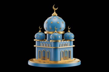 Aufkleber - A stylized 3D rendering of a blue and gold mosque  perfect for Islamic celebrations