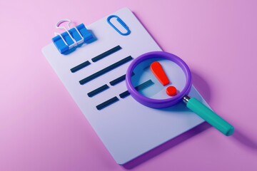Aufkleber - Magnifying glass emphasizes exclamation mark on document.