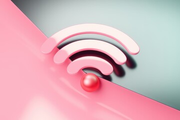 Fototapete - Pink 3D Wi Fi symbol with a sphere  representing connection and technology
