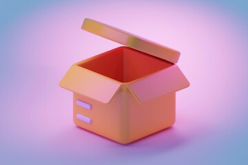 Poster - An open  empty  orange 3D rendered cardboard box with a lid slightly ajar
