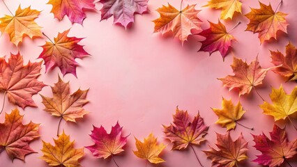 Aufkleber - A vibrant collection of autumn maple leaves arranged in a circular pattern on a soft pink background, creating a beautiful and festive backdrop for your fall-themed designs.