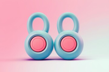 Poster - Two pastel blue kettlebells with pink centers  displayed against a soft pink background
