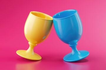 Poster - Colorful goblets leaning on pink background.