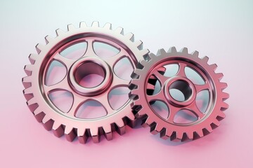 Poster - Two metallic gears interlock  symbolizing teamwork and seamless collaboration