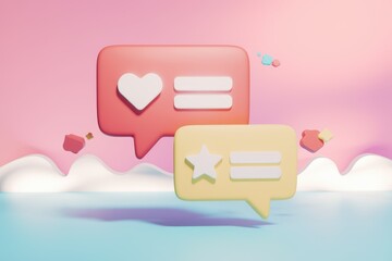 Poster - Pastel speech bubbles with heart and star icons for social media.