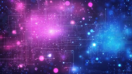 Poster - Futuristic abstract technology background featuring a blue and purple circuit board design with glowing digital lines, high-tech patterns, and a sleek neon aesthetic for modern innovation concepts and