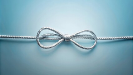 Poster - A silver rope tied in a bow shape against a light blue background