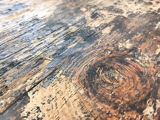 Poster - Close-up of weathered, distressed wooden surface with knots and varied tones.