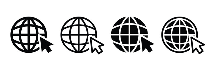 Poster - set of web icons. click to go to the website. go to web icon. globe symbol. globe with arrow. web si