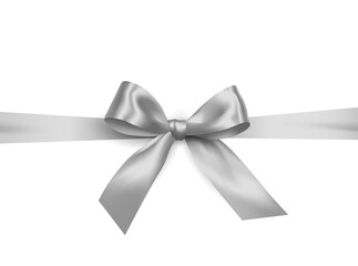 Wall Mural - 	
Realistic shiny silver ribbon with bow - gift wrapping decoration on transparent background	
