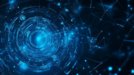 Poster - futuristic blue technology background featuring abstract digital patterns, glowing lines, and high-t