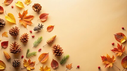 Aufkleber - Autumnal Background with Pine Cones and Fallen Leaves, Perfect for Fall Decorations and Seasonal Designs