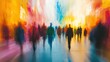 © Umi Sakina - Abstract painting of blurred figures walking in a vibrant, colorful street.