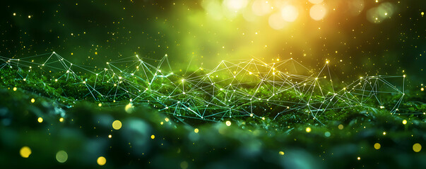 Poster - Illuminated Network Over Lush Green Foliage