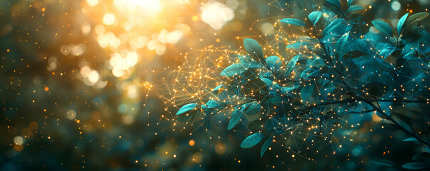 Poster - Illuminated foliage interconnected with glowing network lines