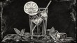 © Panuwat - Black white illustration glass water ice cubes slice Classic cocktails