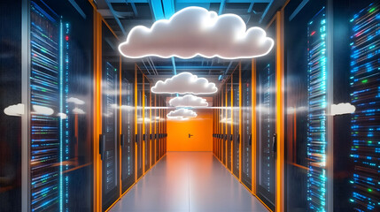 Wall Mural - Server room with cloud on ceiling modern technology data center concept