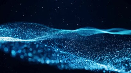 Fototapete - Immerse yourself in an enchanting display of swirling blue waves illuminated by sparkling particles. Watch as movement creates a captivating visual experience that sparks imagination.