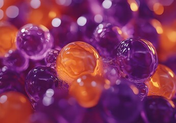 Poster - Colorful Gel Spheres in Purple and Orange Tones with Soft Focus, Ideal for Abstract Backgrounds or Creative Projects in Photography and Design