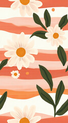 Poster - Gentle daisy shapes with stripe pattern fills, continuous design