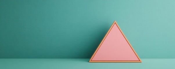 Poster - A minimalist design featuring a pink triangle against a turquoise background, highlighting geometric shapes and color contrast.