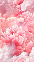 Poster - Light peony forms against cloud patterns, repetitive pattern