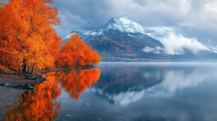 Sticker - Autumnal Serenity: A Mountain Lake's Mirror Reflection