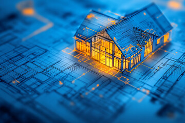 Poster - detailed blueprint of house with illuminated sections, showcasing design