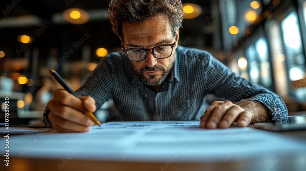 businessmen review procedures through documents containing checkbox ...