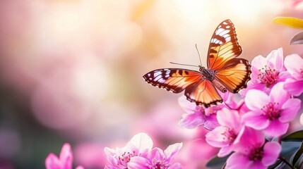 Poster - Beautiful Monarch Butterfly on Vibrant Pink Flowers in Garden