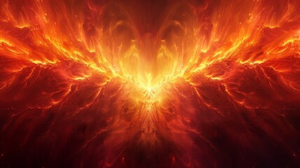Poster - vibrant explosion of fiery colors resembling a phoenix rising from the depths of a cosmic landscape