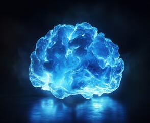 Poster - Stunning Blue Glowing Brain Shaped Design Illuminating in Dark Background with Visual Effects Representing Intelligence, Creativity, and Innovation in Conceptual Art