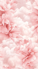 Poster - Light peony forms against cloud patterns, repetitive pattern