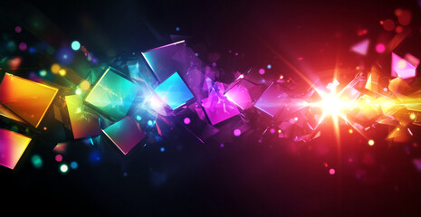 Aufkleber - Colorful abstract geometric shapes creating light reflections on a dark background