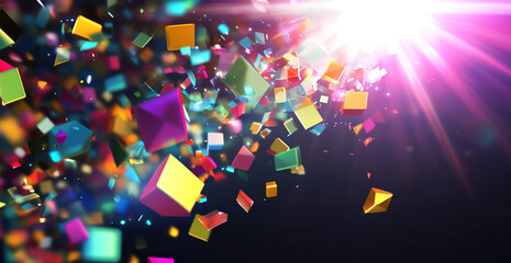 Poster - Colorful geometric shapes are bursting with energy in a vibrant, dynamic display of light and motion