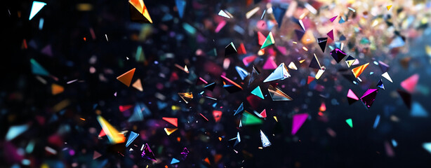 Aufkleber - Colorful geometric shapes scatter across a dark background creating a vibrant visual effect
