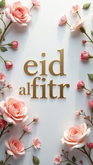 Aufkleber - A gold embossed sign with red flowers and gold letters that say Eid al-Fitr
