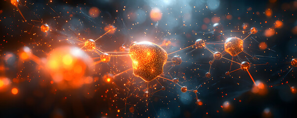 Poster - Glowing Network Of Interconnected Spheres In Space