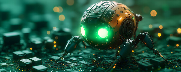 Poster - Futuristic Robot Crawls Circuit Board Technology
