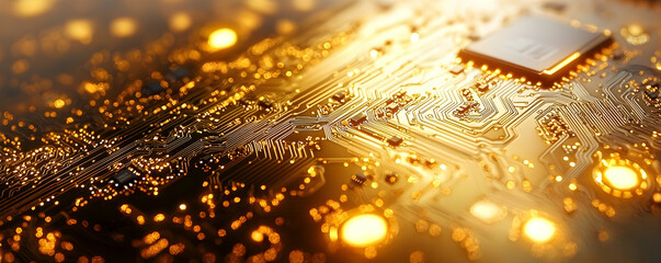 Poster - Golden Circuit Board Illuminates Technological Advancement
