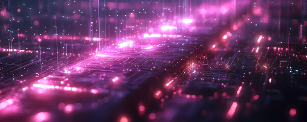 Poster - Abstract Digital Circuitry Glowing Pink Lights
