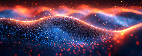 Poster - Abstract Blue And Orange Light Wave Pattern