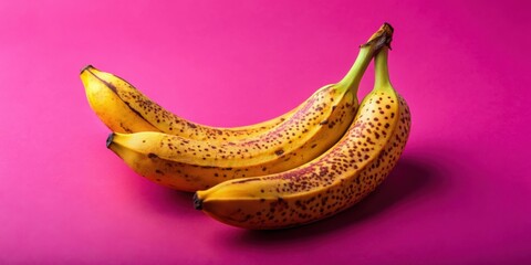 Aufkleber - Three ripe bananas with brown spots on a pink background
