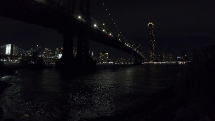 Wall Mural - Manhattan bridge at night seen from Brooklyn. New York City, USA