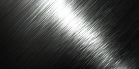 Poster - Metal surface with brushed texture reflecting light at an angle in a dark setting, creating a sleek and modern aesthetic
